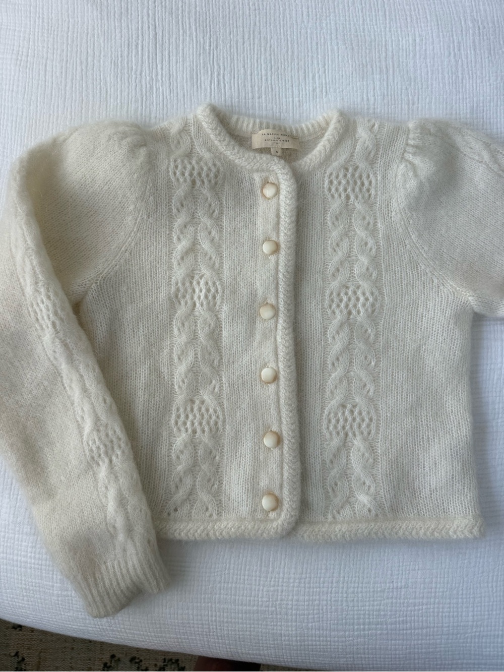 Sezane Cream Cable-Detail Button Cardigan - Picture 3 of 6